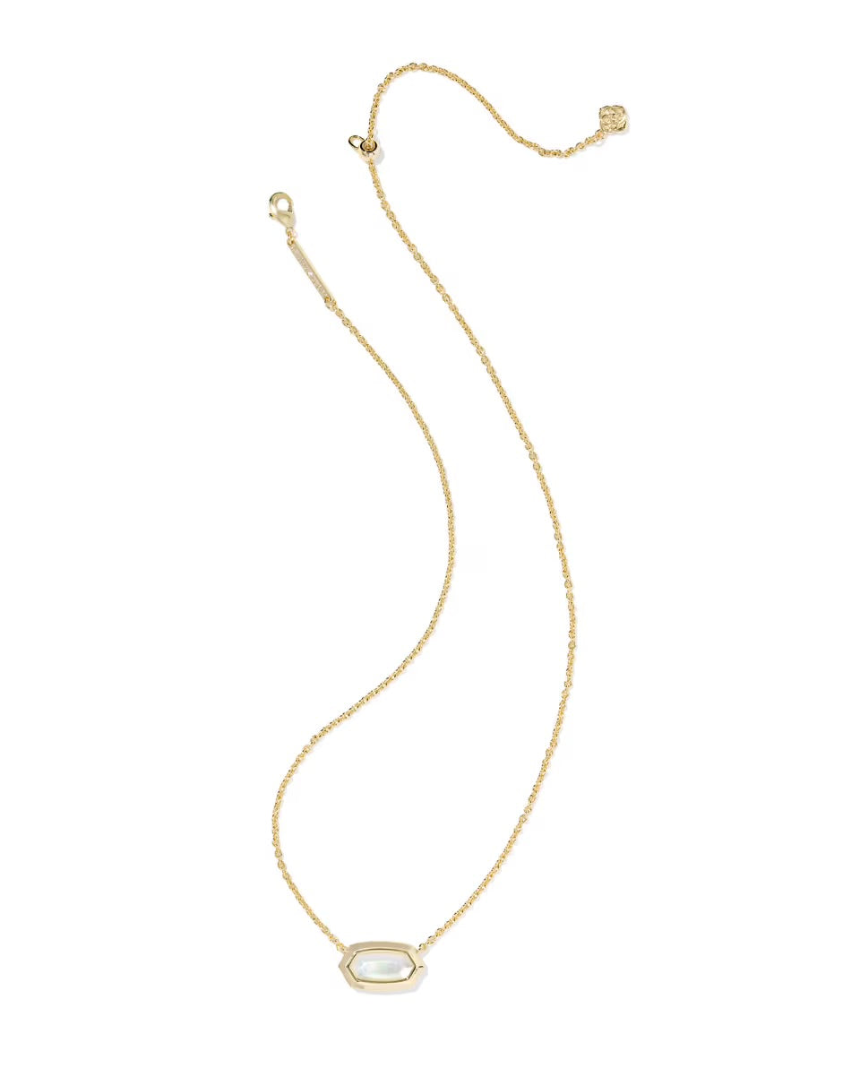 Oval ivory mother-of-pearl pendant in gold frame on delicate chain. Available in 15-17 inch adjustable sizes.