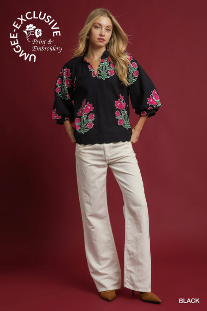 Tulip Print Bubble Sleeve Top