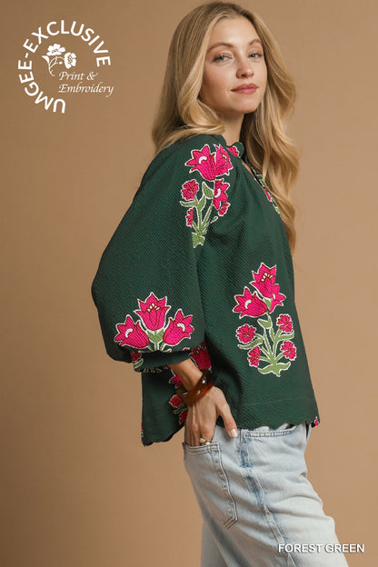 Tulip Print Bubble Sleeve Top