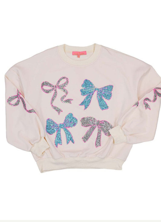 Cream Sweatshirt with Sequin Ribbons