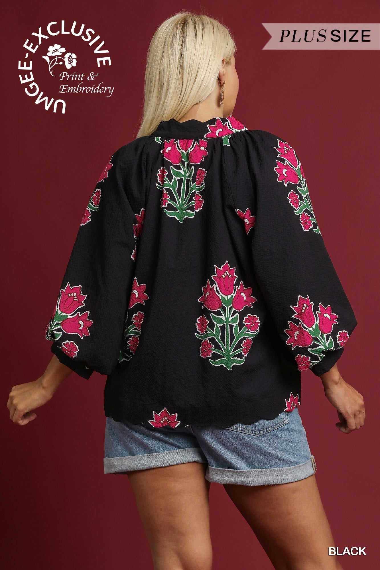 Bubble Sleeve Tulip Print Top