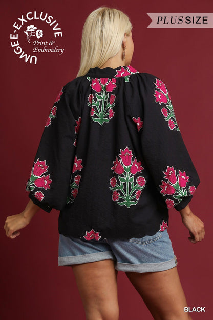 Bubble Sleeve Tulip Print Top