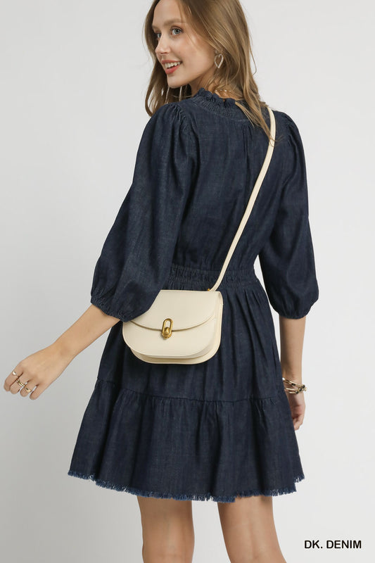 Jenn Denim Ruffle Trim Tiered Dress