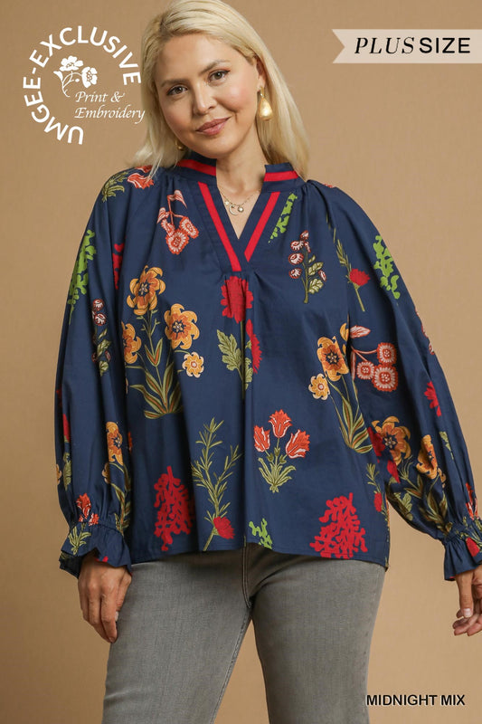 Francis Floral Print Open Collar Top