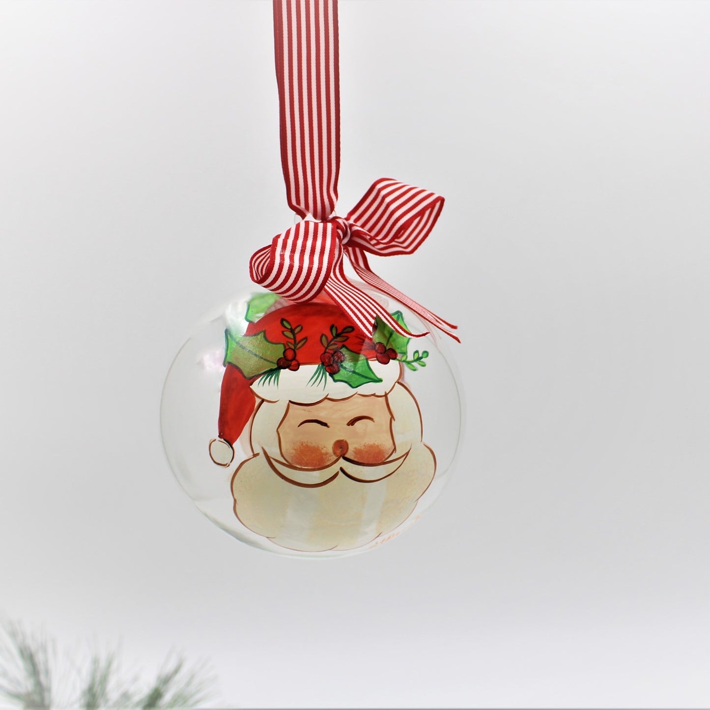 Hand Painted Glass Santa Ornament