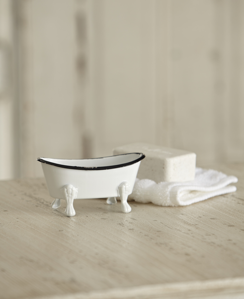 Black & White Enamel Mini Bathtub figurine available in multiple sizes; features vintage-inspired enamel design.