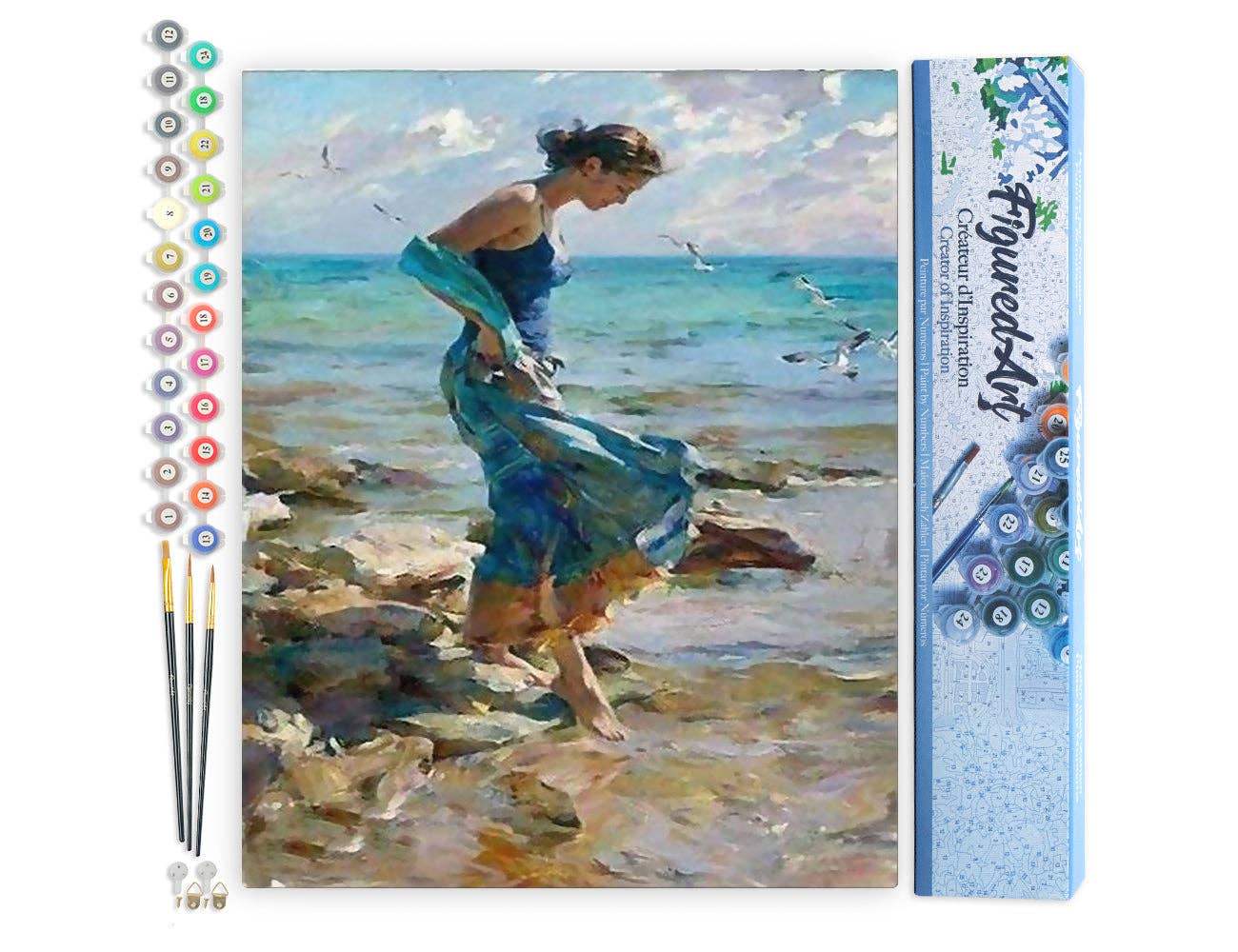 Feet in Water During Summer" 16"x20" adult paint by numbers kit with acrylic paints, brushes, and right-side packaging.