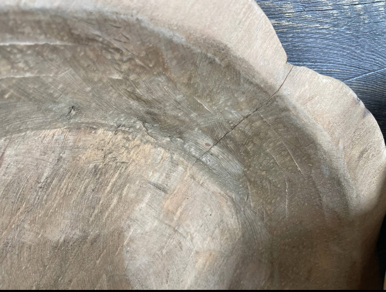 Small Flower Dough Bowl with visible grain patterns and an edge crack. Available sizes: small.