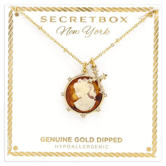 Secret Box Gold Dipped Brown Cameo Necklace