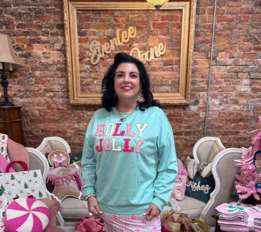 Holly Jolly Patch Luxe Pullover | Light Blue