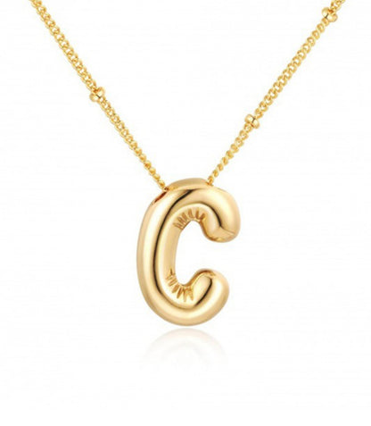 This product is a Personalized Bubble Balloon Initial Necklace featuring a pendant shaped like the letter "C". Available in multiple chain lengths.