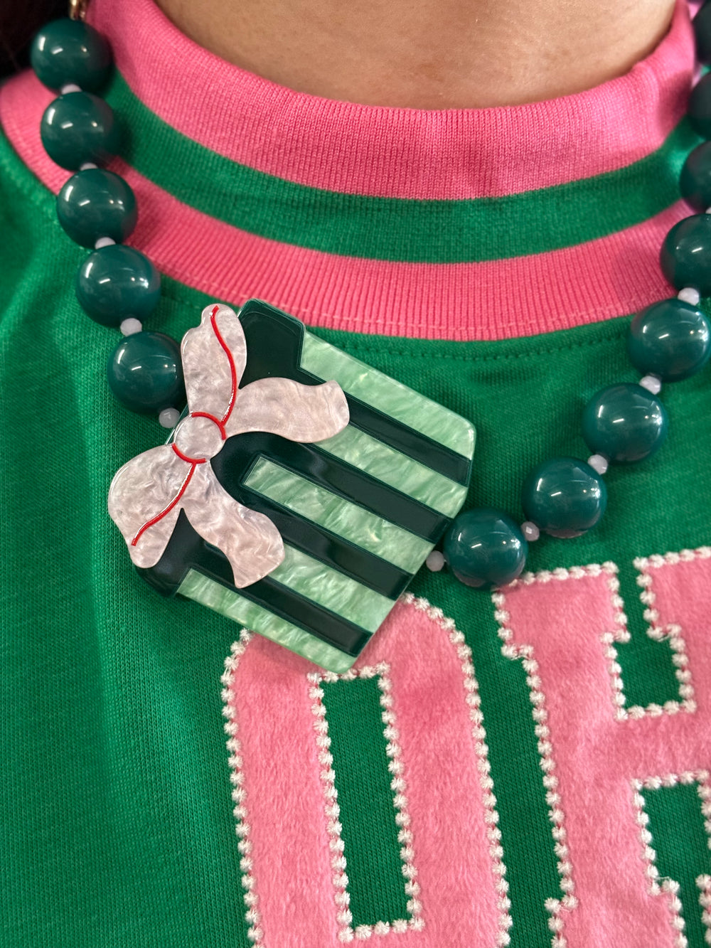 Vibrant green chunky beaded gift necklace; available in small, medium, and large sizes.