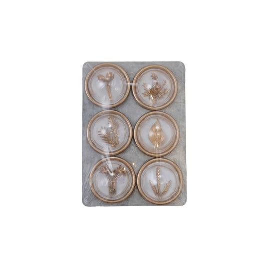 Six round resin convex magnets with flower designs. Available sizes: 1 inch and 1.5 inches diameter. Set of six.