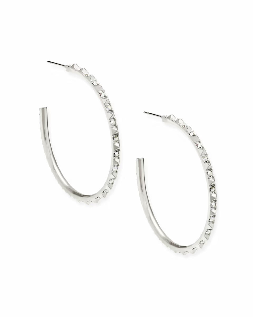 Silver hoops with small faceted iridescent crystals. Available in small and medium sizes.