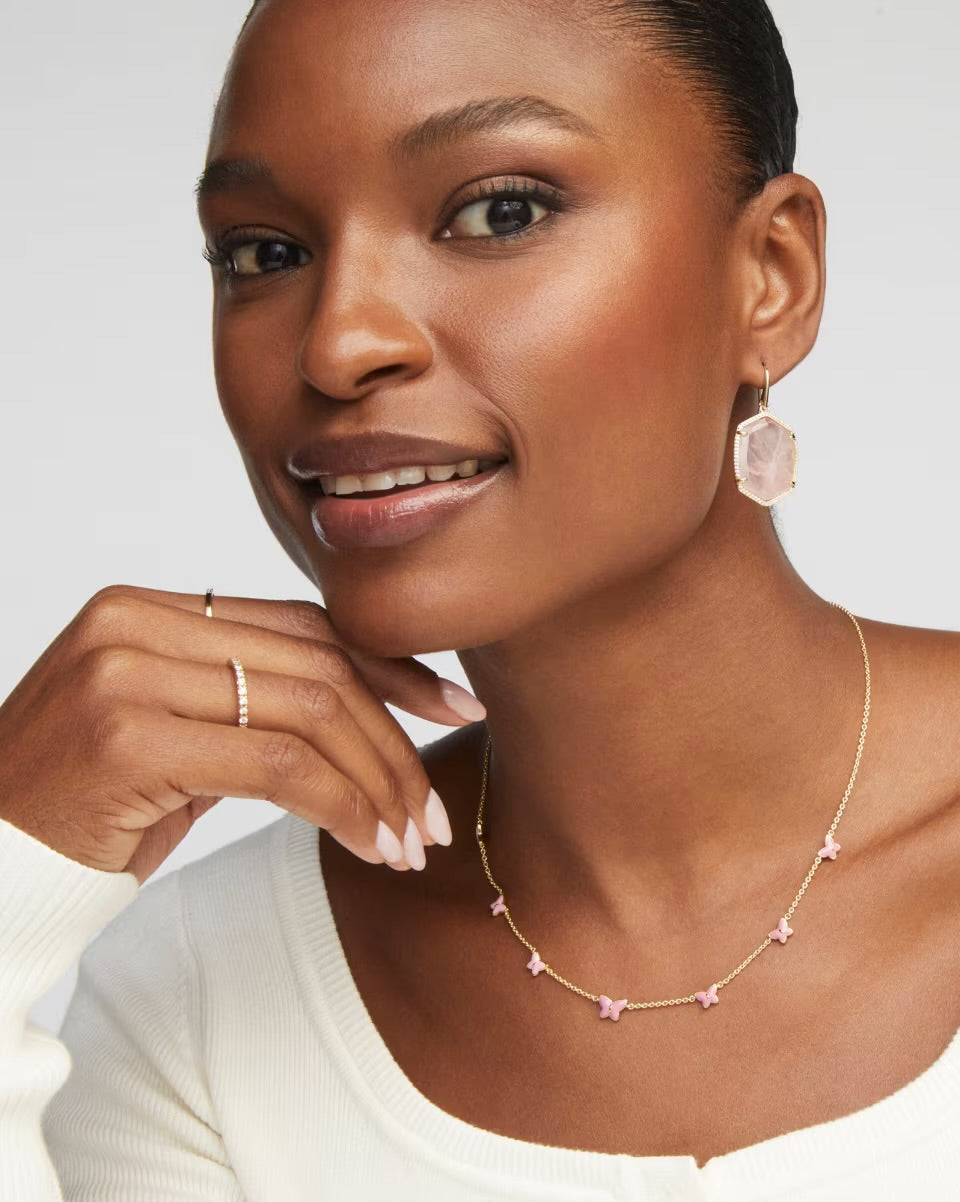 Lillia Butterfly Enamel Necklace by Kendra Scott with small pink butterfly charms. Available in 16", 18", and 20" sizes.