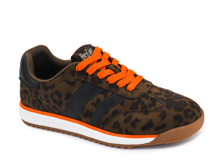 Run It Back Leopard Shoes featuring leopard print, bright orange laces, and a gum rubber sole. Available in all sizes.