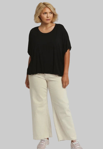 Loose black Bubble Sleeve & Hem Top, available in sizes XS–XL.
