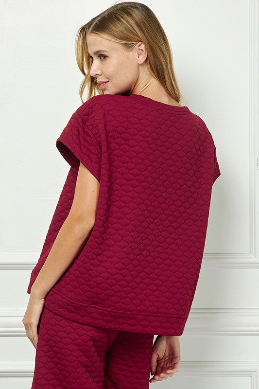 Maroon Honey Comb Textured Set with short-sleeve top and matching pants. Available in sizes S-XL. Perfect for Game Day.