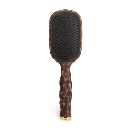 Teleties Hair Brush with anti-static bristles, black pad, tortoiseshell handle, gold tip. Available in standard and mini sizes.