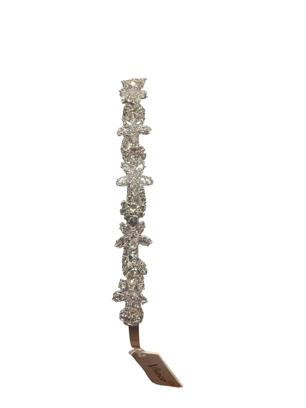 Silver crystal headband with large clear gemstones. Price tag attached. Sizes available: S, M, L.