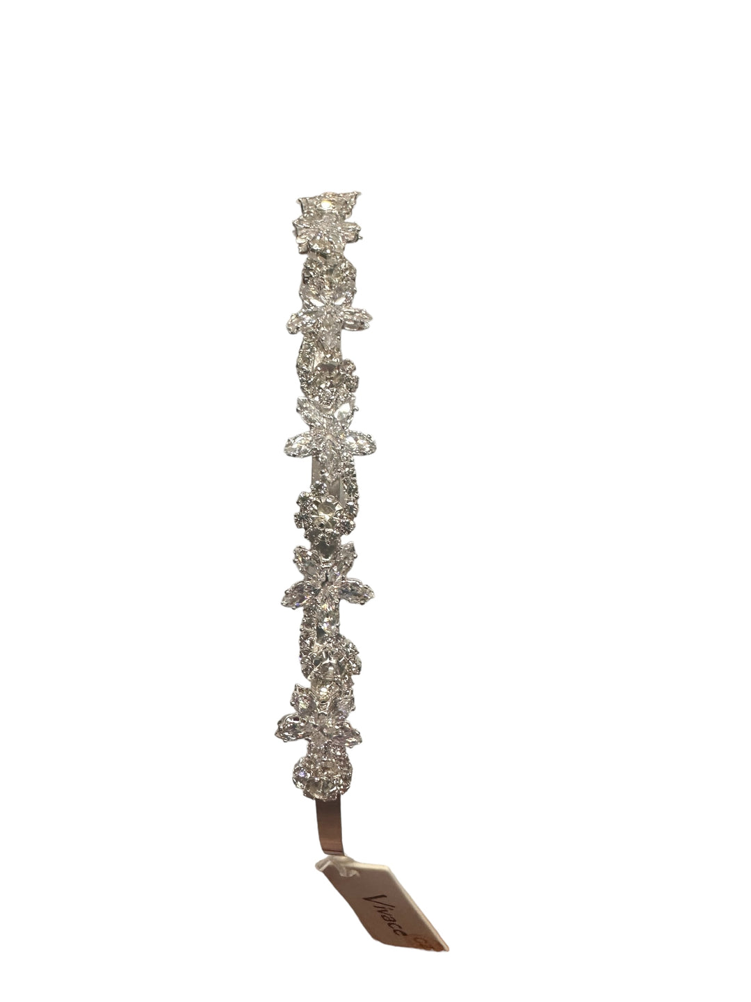 Silver crystal headband with large clear gemstones. Price tag attached. Sizes available: S, M, L.