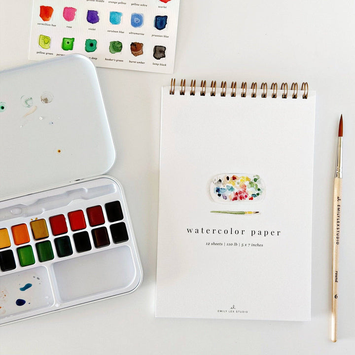 Spiral watercolor paper pad, 12 sheets, 110 lb cold press, 5 x 7 inches.