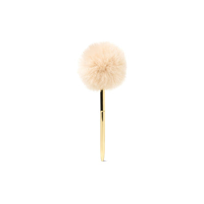 Crush Noted Pom Pen with goldtone barrel and large beige pom-pom. Available in standard size.