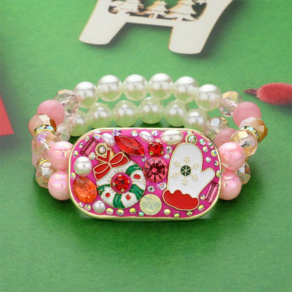 Enamel Pearl Stone Embellished Christmas Plate Pointed Pearl