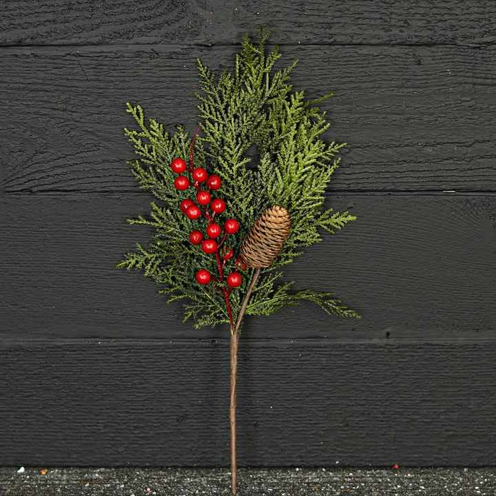 Superior Real Touch Mix Cedar Red Berry features lifelike cedar, bright red berries, and a natural pine cone. Available in small and large sizes.