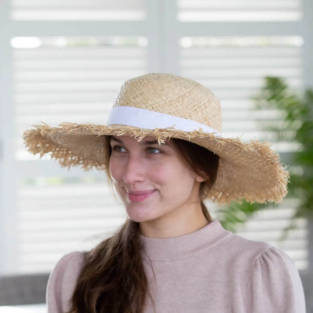 Hampton Sun Hat with white ribbon. Available in S, M, and L.