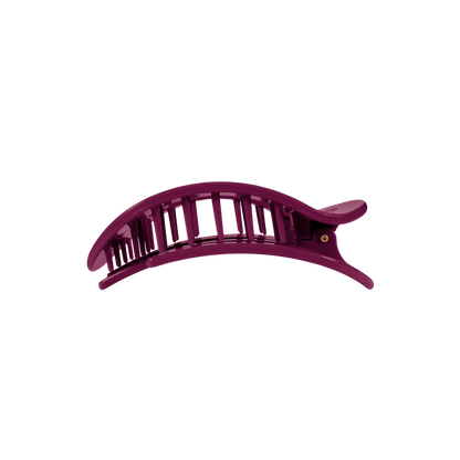 The Mulberry Medium Flat Round Hair Clip is a curved, purple plastic accessory for medium hair, available in medium size.