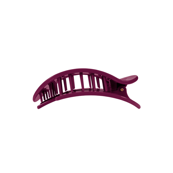 The Mulberry Medium Flat Round Hair Clip is a curved, purple plastic accessory for medium hair, available in medium size.