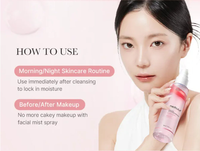 MEDICUBE PDRN Pink Glutathione Serum Mist shown. Available in 80ml and 120ml sizes for hydration and elasticity.