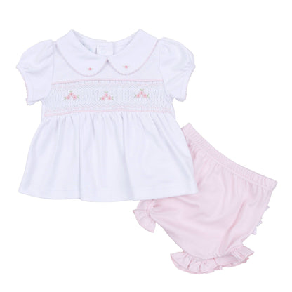 Willow's Classics Smocked Ruffle Short Sleeve Diaper Cover Set - Pink: 3 Months