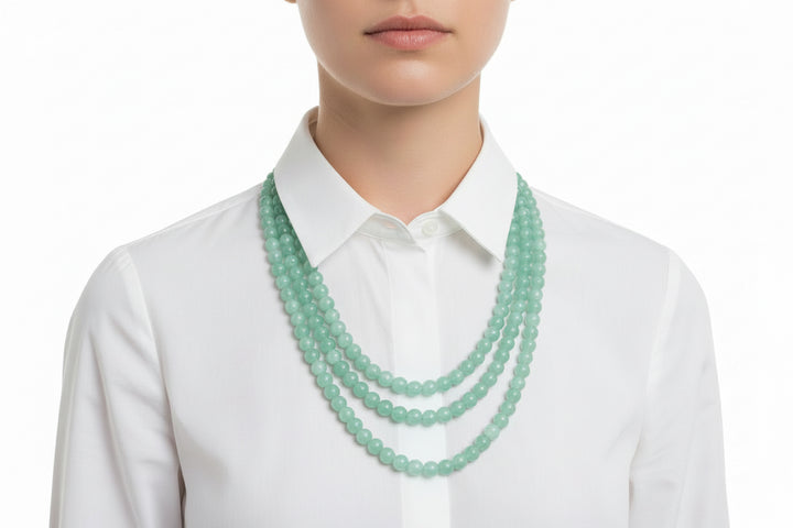 Marbled Green Beaded Jewelry three-strand necklace. Available sizes: 16", 18", 20".