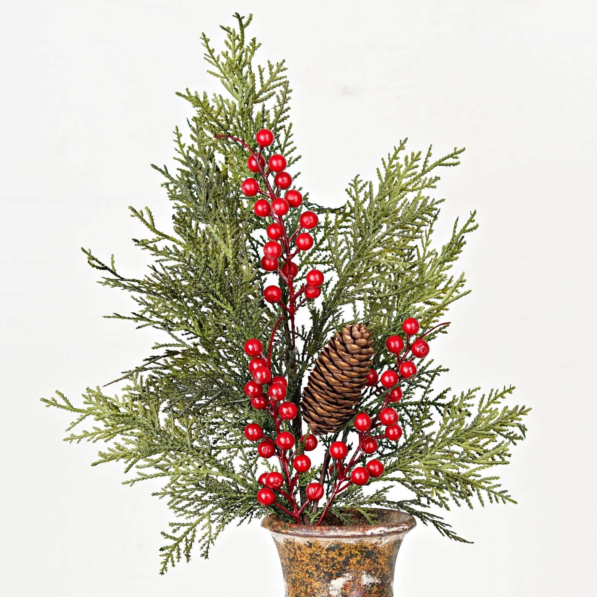 29-inch Superior Real Touch Mix Cedar branch with red berries and a pinecone; available in 29-inch size.