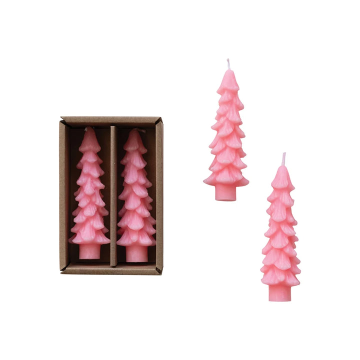 Textured pink tree-shaped taper candles.