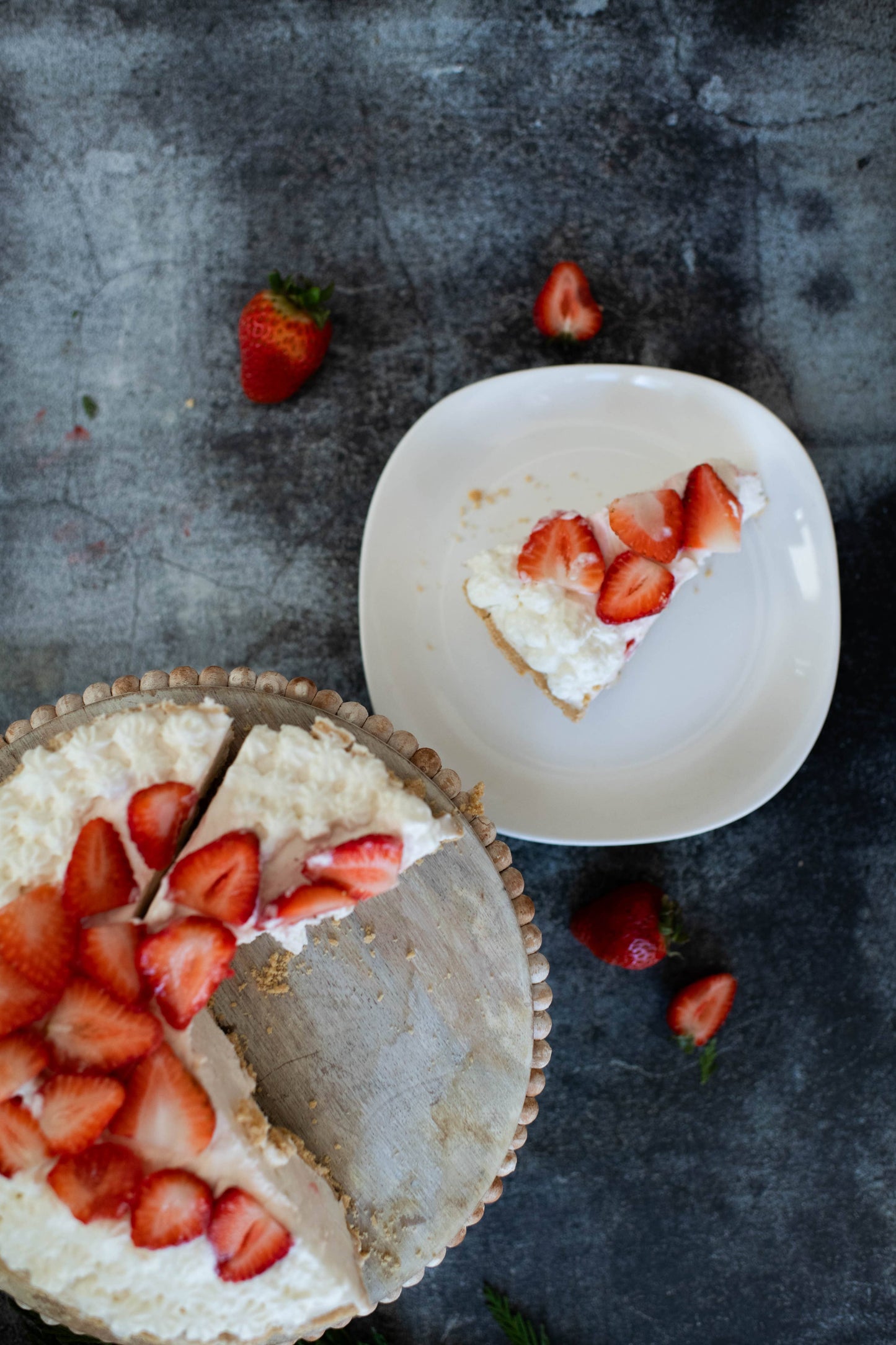 Strawberries N Cream Cheesecake Dip topped with sliced strawberries. Available in small, medium, and large sizes.