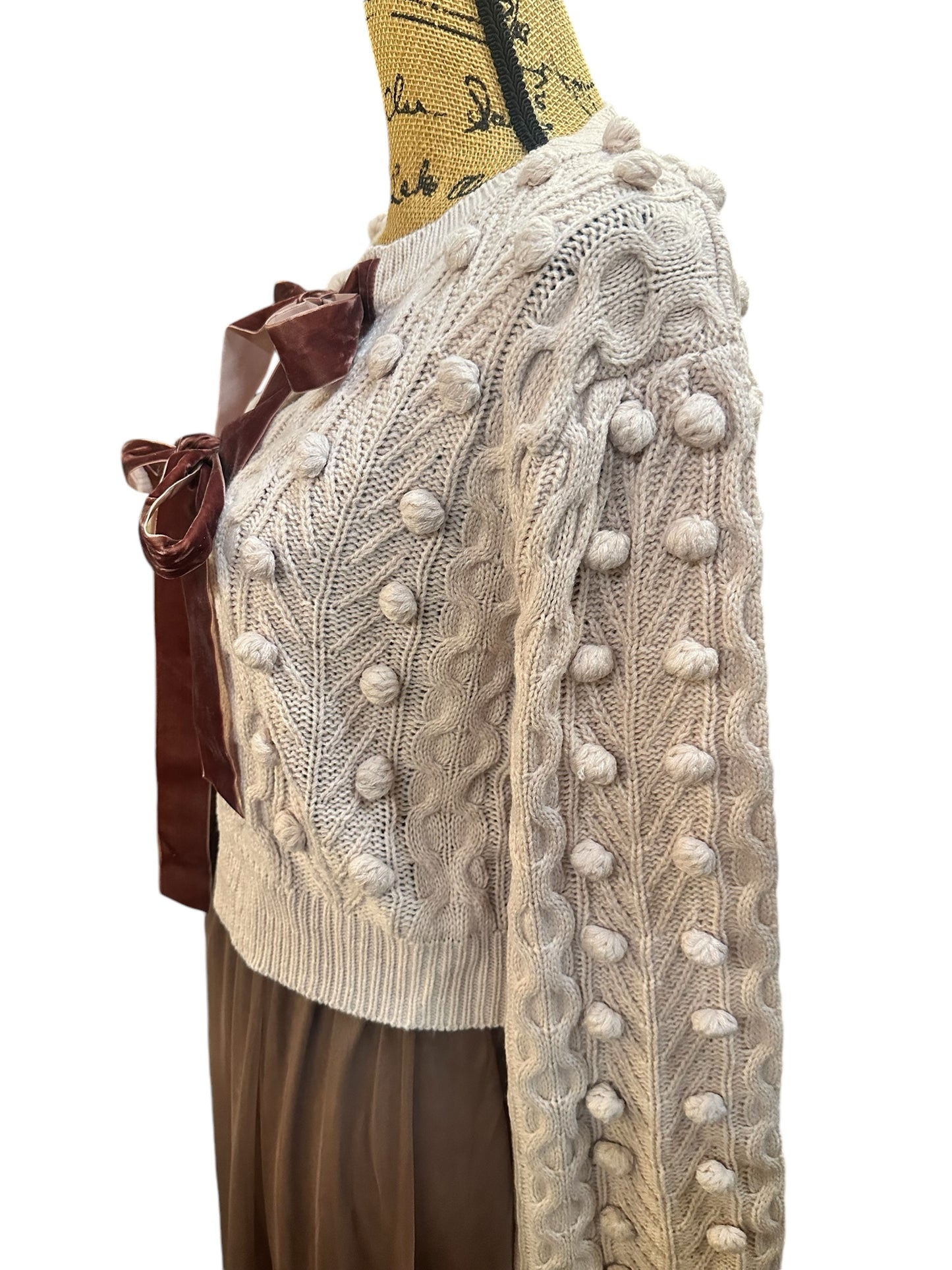 Bow Tie Closure Cable Knit Cardigan