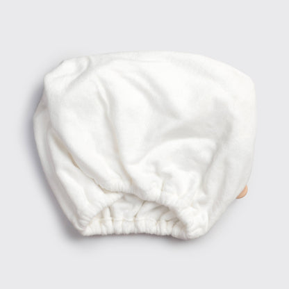 Quick Dry Hair Towel in ivory, minimalist design; available in small and large sizes.