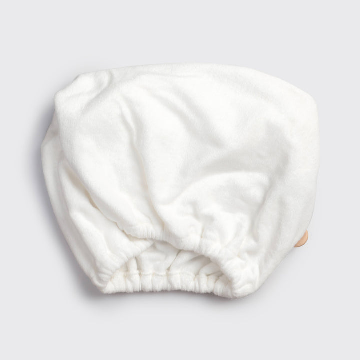 Quick Dry Hair Towel in ivory, minimalist design; available in small and large sizes.