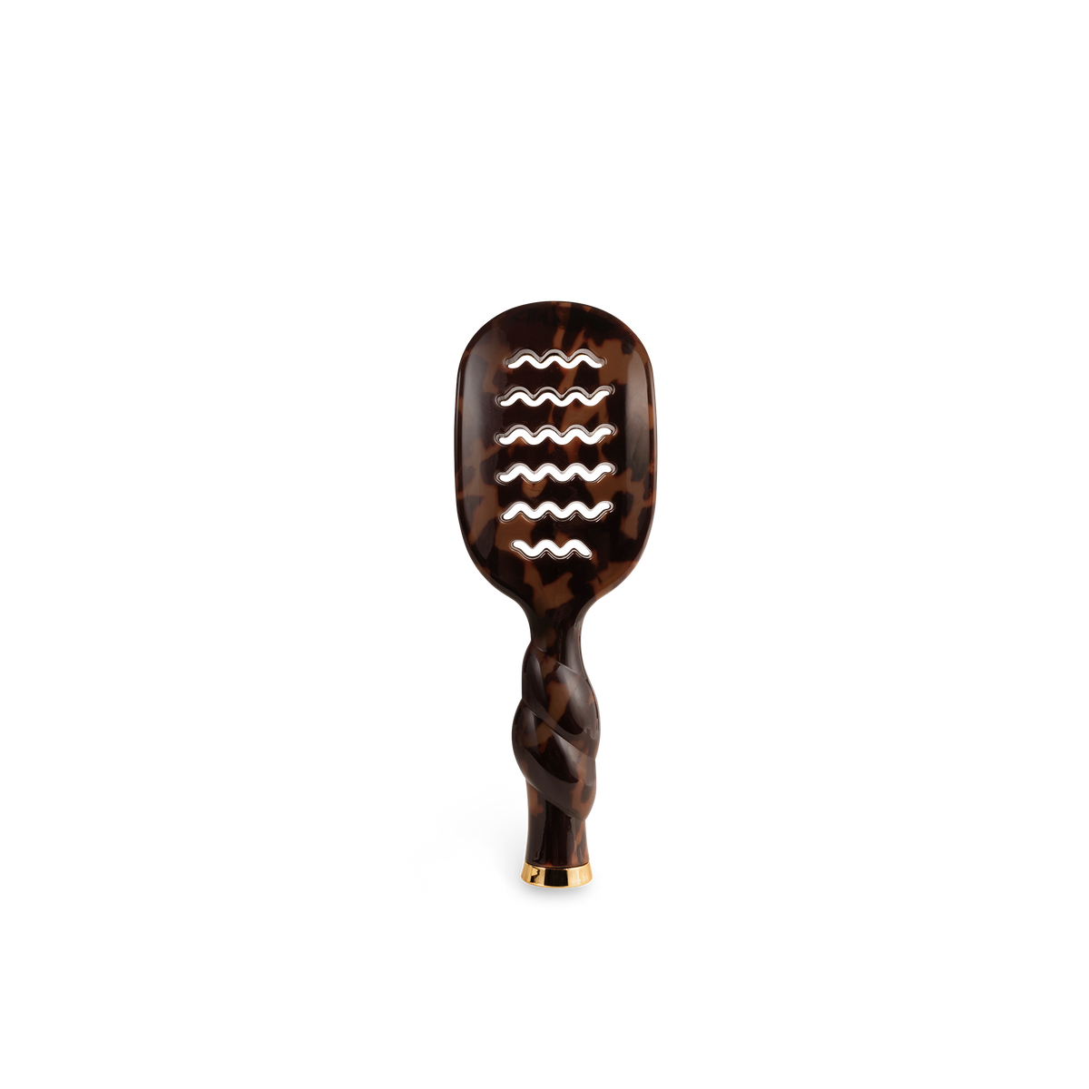 Mini Vented Brush | Tortoise with brown tortoiseshell pattern, twisted handle, and wavy ventilation slots. Available in mini size.