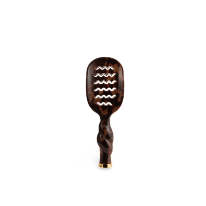 Mini Vented Brush | Tortoise with brown tortoiseshell pattern, twisted handle, and wavy ventilation slots. Available in mini size.