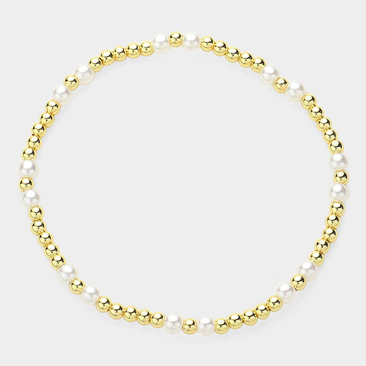Pearl Stainless Steel Ball Beaded Stretch Bracelet