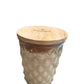 Timeless Jar Candle, 12oz size. Textured glass jar, light wooden lid, creamy off-white soy wax for long-lasting burn.