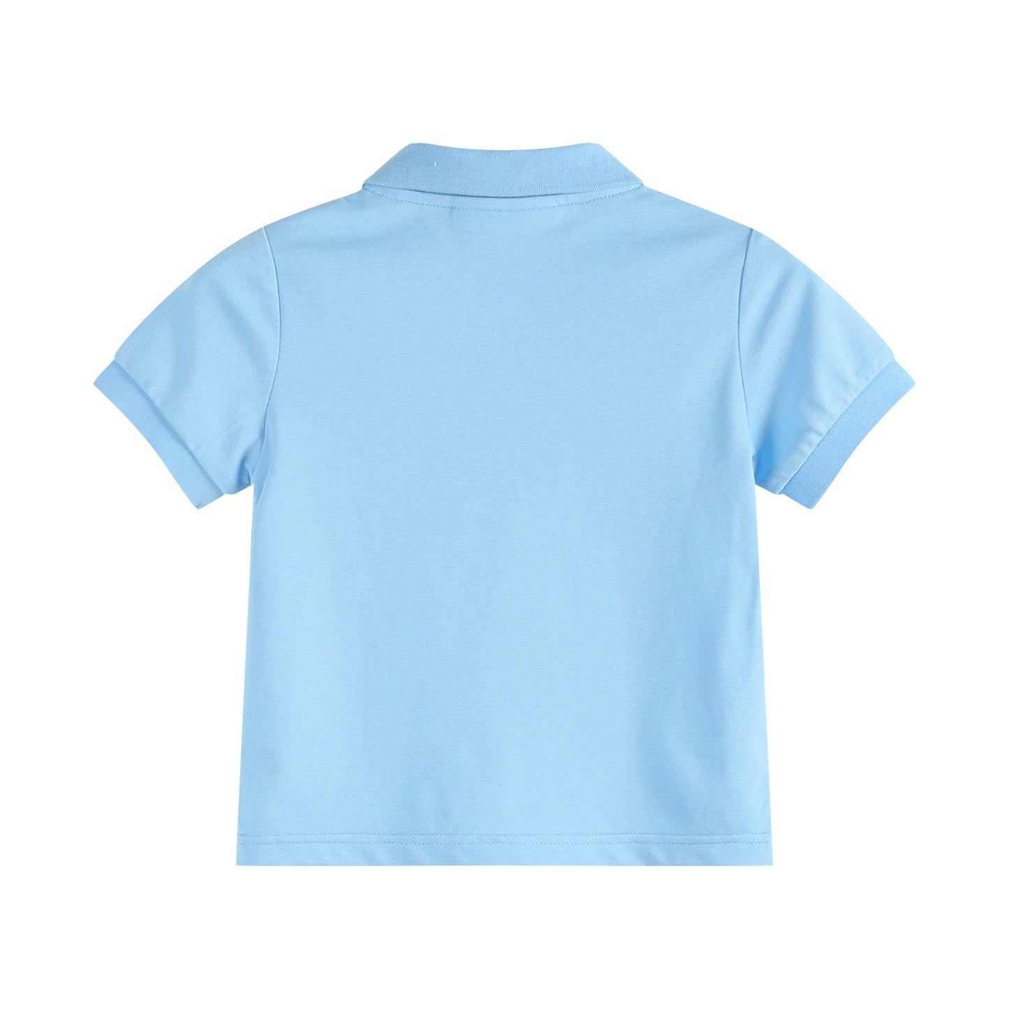 Light blue short-sleeve collared shirt with neat hems. Available in boys' sizes XS-XL.