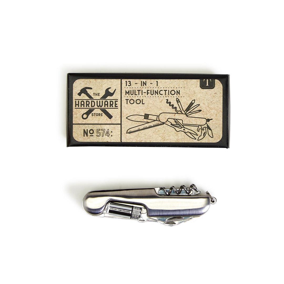 Silver 13-in-1 Multi Function Tool, compact size.