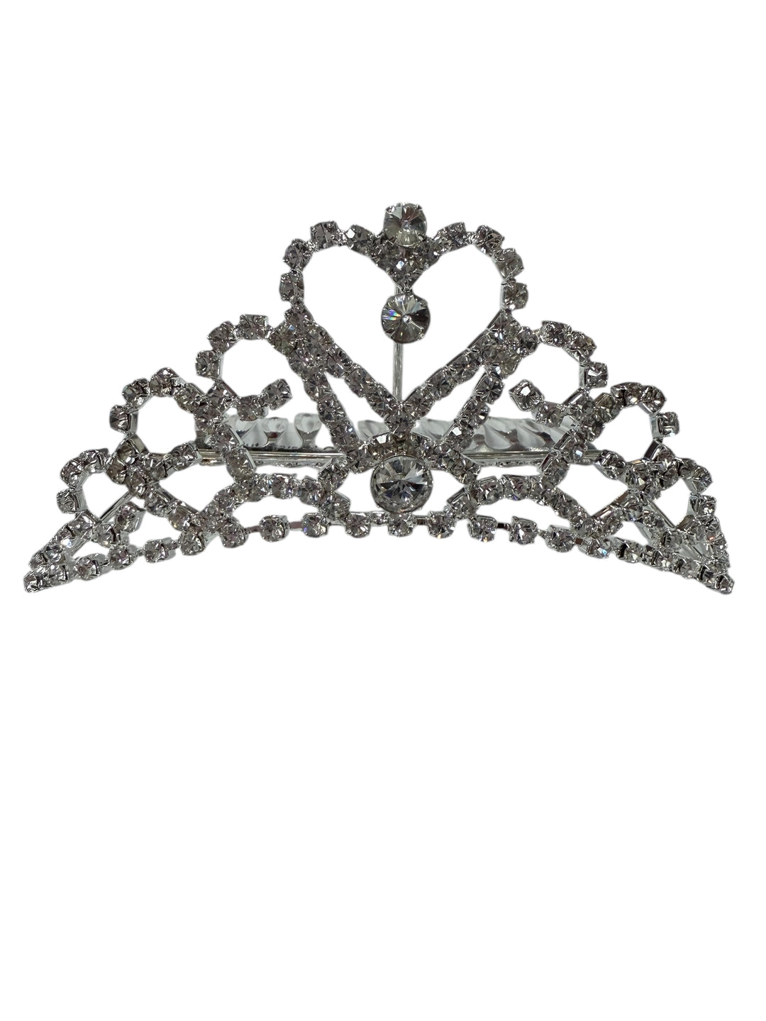 Crystal Small Crown Tiara with heart-shaped designs and rhinestones; available in small size.