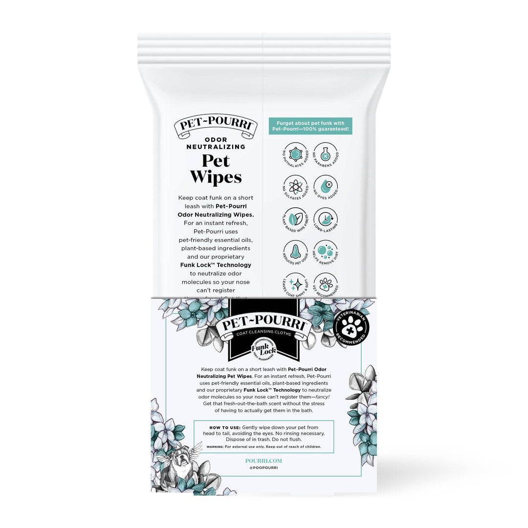 Pet~Pourri Pet Coat Wipes, 50-count, Pawsitively Fresh Scent, floral design, odor control, hypoallergenic.