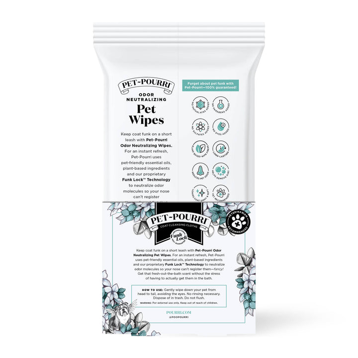 Pet~Pourri Pet Coat Wipes, 50-count, Pawsitively Fresh Scent, floral design, odor control, hypoallergenic.